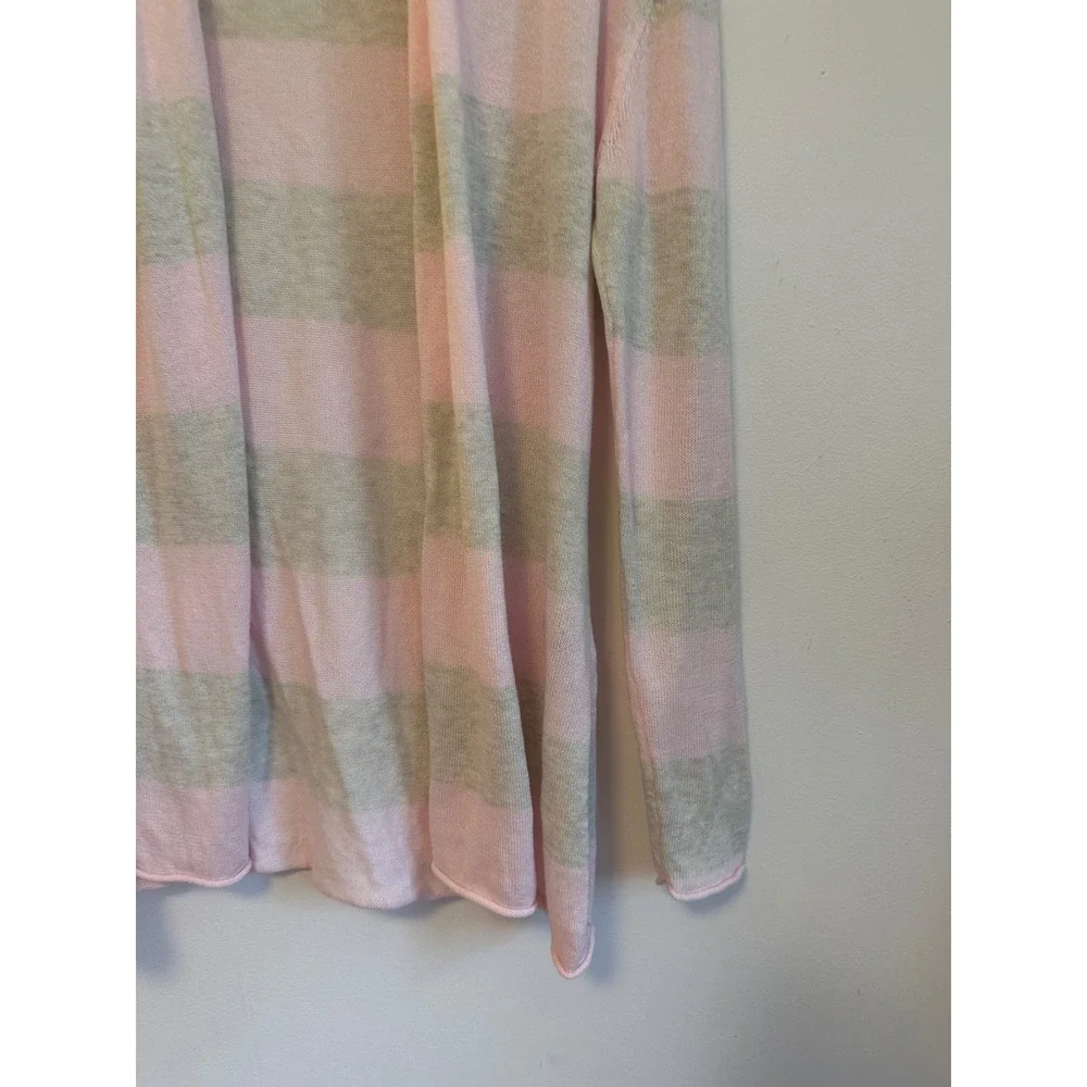 Caroline Grace Pink and Gray Striped Cotton Cashmere Open Front Cardigan | Small